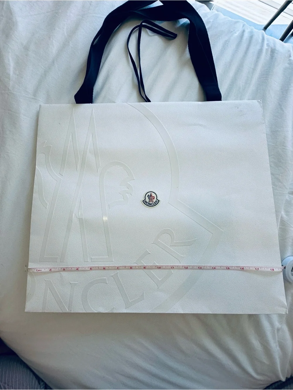Moncler White Embossed Logo large shopping bag